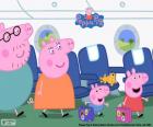 Peppa Свинья семьи уходит в отпуск на самолете, чтобы увидеть бабушки и дедушки